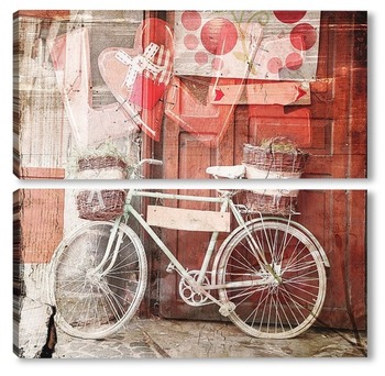Модульная картина Велосипед с плетенными корзинками