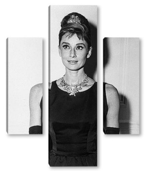 Модульная картина Одри Хепбёрн с бриллиантовым ожерельем.