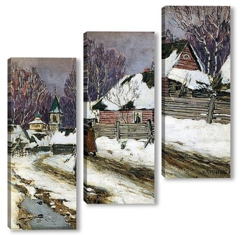 Модульная картина Зима в деревне