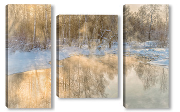 Модульная картина Озеро в зимний мороз