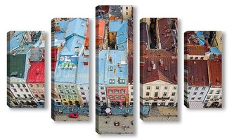 Модульная картина Вид с городской ратуши во Львове
