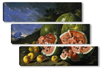Модульная картина Натюрморт:  арбузы и яблоки