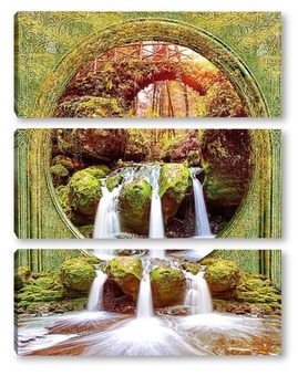 Модульная картина Водопад в осеннем лесу