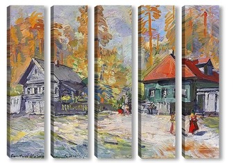 Модульная картина Осенняя русская деревня 