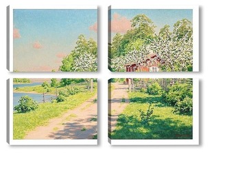 Модульная картина Летний пейзаж с домом.