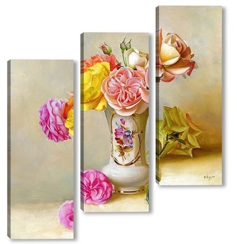 Модульная картина Розы в белой вазочке