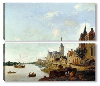 Модульная картина Вид на Рейн в Эммерихе с церковью святого Мартина