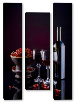 Модульная картина Натюрморт с красной смородиной и красным вином