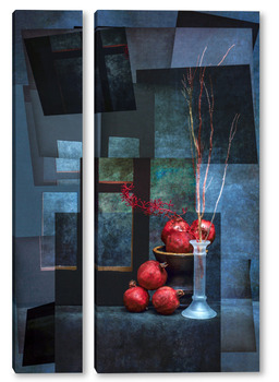 Модульная картина Натюрморт со спелыми гранатами у темного окна
