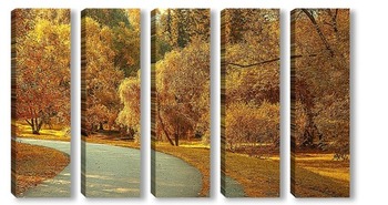 Модульная картина Аллея в парке на фоне жёлтых, осенних деревьев
