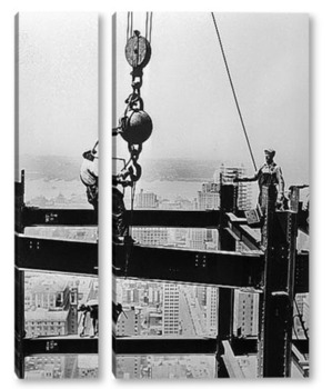 Модульная картина Рабочий на балке при строительстве Эмпайр Стэйт билдинг.