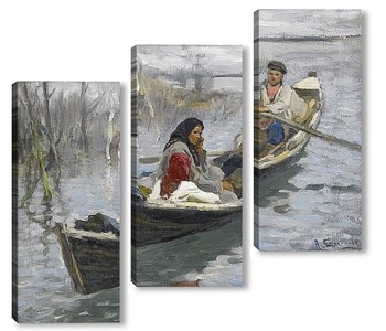 Модульная картина Пара в гребной лодке