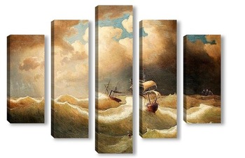 Модульная картина Моряк с обеспокоенным морем с парусным судном и пароходом