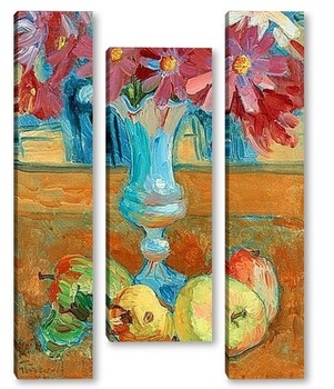 Модульная картина Натюрморт с цветами в вазе и фруктами