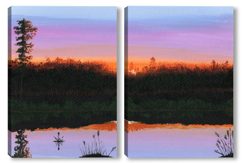 Модульная картина Закат на озере №2