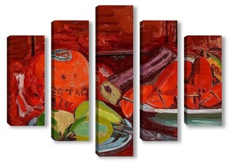 Модульная картина Натюрморт с фруктами и моллюсками