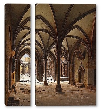 Модульная картина Руины монастыря зимой 