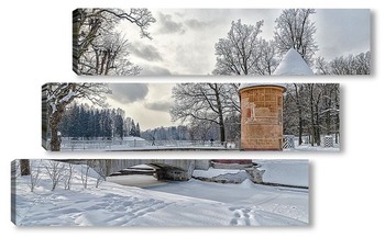 Модульная картина Зима в Павловсе. Пиль-башня и Пильбашенный мост.