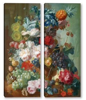 Модульная картина Фрукты и цветы в керамической вазе