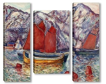 Модульная картина Пейзаж Фьорда с парусными лодками