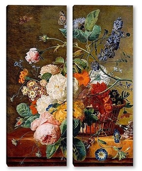 Модульная картина Корзина с цветами и бабочками