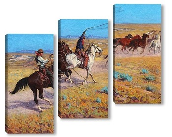 Модульная картина Ловля лошадей