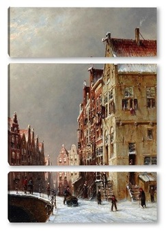 Модульная картина Фигуры в заснеженных улицах голландского города