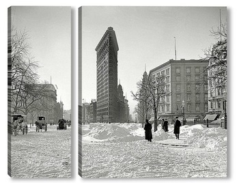 Модульная картина Небоскреб в Нью-Йорке, зима, ретро