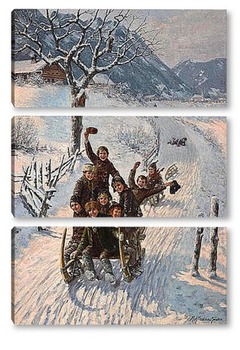 Модульная картина Дети катаются на санках