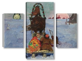 Модульная картина Зимний пейзаж с санями