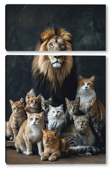 Модульная картина Лев и кошки