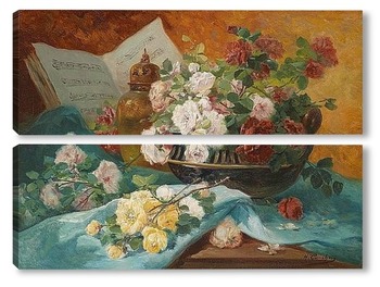 Модульная картина Натюрморт с розами в миске