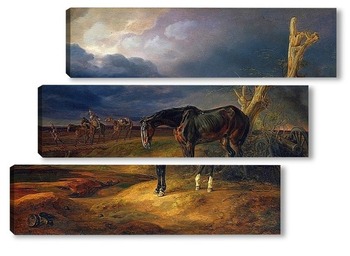 Модульная картина Брошенная лошадь на поле боя в Можайске