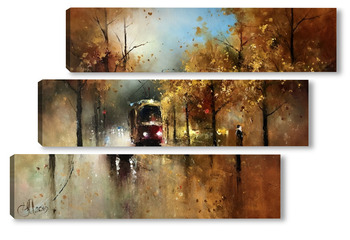 Модульная картина Трамвайчик "Осень"