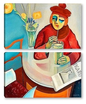 Модульная картина Женщина в кафе