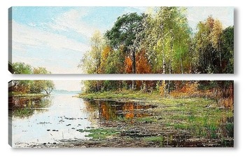 Модульная картина Озеро.Пейзаж в осеннем цвете
