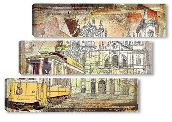 Модульная картина Старинный трамвай