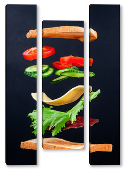 Модульная картина Levitation sandwich with cheese and beef