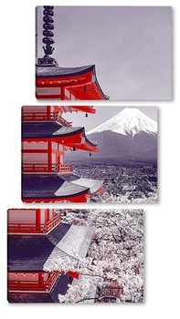 Модульная картина Храм на фоне горы Фудзи