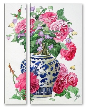 Модульная картина Розы в китайской вазе
