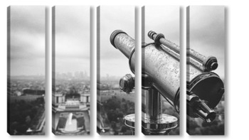 Модульная картина Подзорная труба на Эйфелевой башне во время дождя