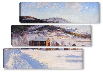 Модульная картина Зимний пейзаж с домиками