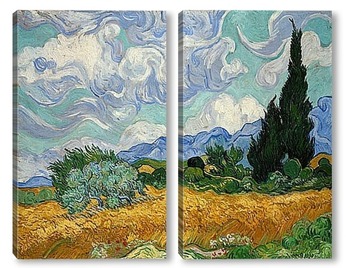 Модульная картина Пшеничное поле с кипарисами