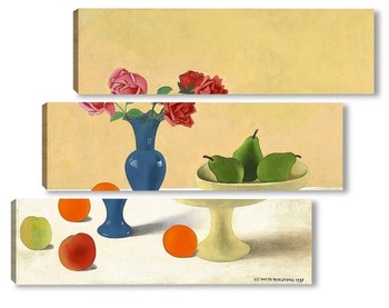 Модульная картина Натюрморт с грушами и голубой вазой