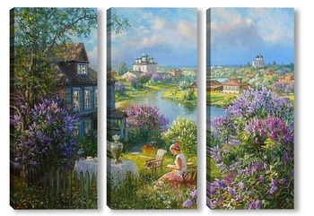 Модульная картина Домик в сиренях.
