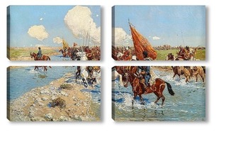 Модульная картина Черкесские всадники, пересекающие реку