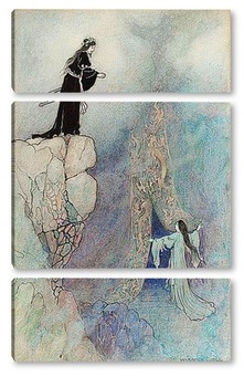 Модульная картина Земля Йоми, Зеленая ива и другие книжные иллюстрации японских ск