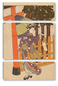 Модульная картина Женщина посещает храм в ночь