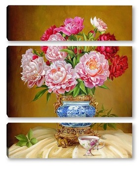 Модульная картина Пионы в китайской фарфоровой вазе