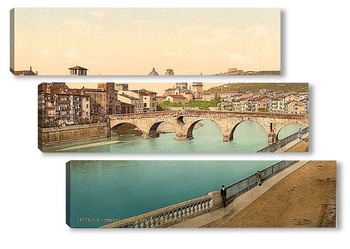 Модульная картина Каменный мост и Сан-Джорджиа, Верона, Италия